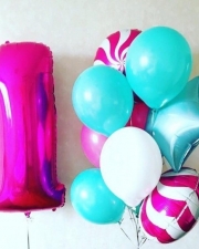 Фонтан из шаров Карамельный с цифрой