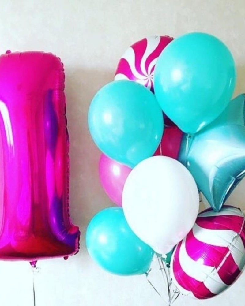 Фонтан из шаров Карамельный с цифрой