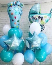 Фонтан из шаров на выписку для мальчика