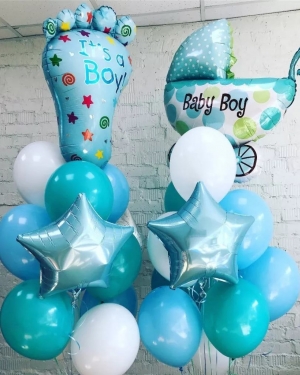 Фонтан из шаров на выписку для мальчика