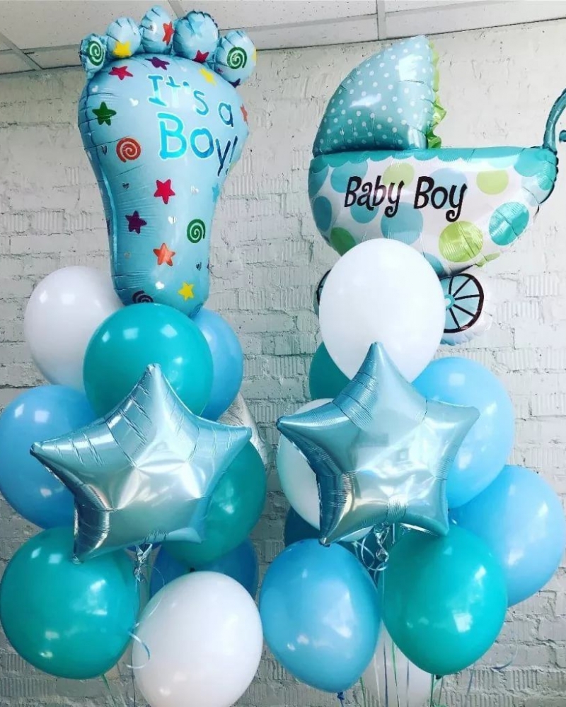 Фонтан из шаров на выписку для мальчика