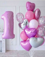 Фонтан из шаров Розовый с цифрой