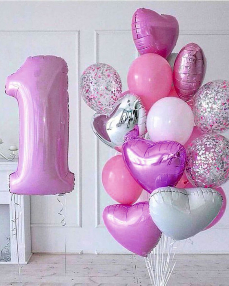 Фонтан из шаров Розовый с цифрой