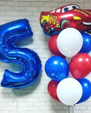 Шары для мальчика «Тачки с цифрой»