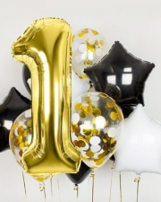 Облако из воздушных шаров На день рождения с цифрой золото
