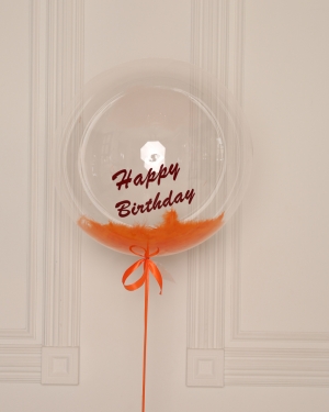 Воздушный шар с перьями и своей надписью оранжевый