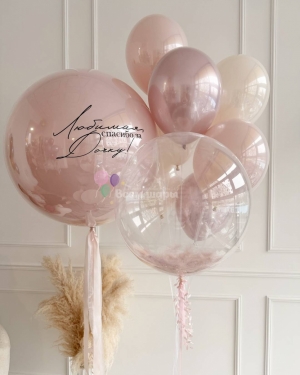 Шары на выписку девочки розовые с перьями