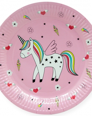 Тарелки 18 см Радужный единорог, Розовый, 6 шт.