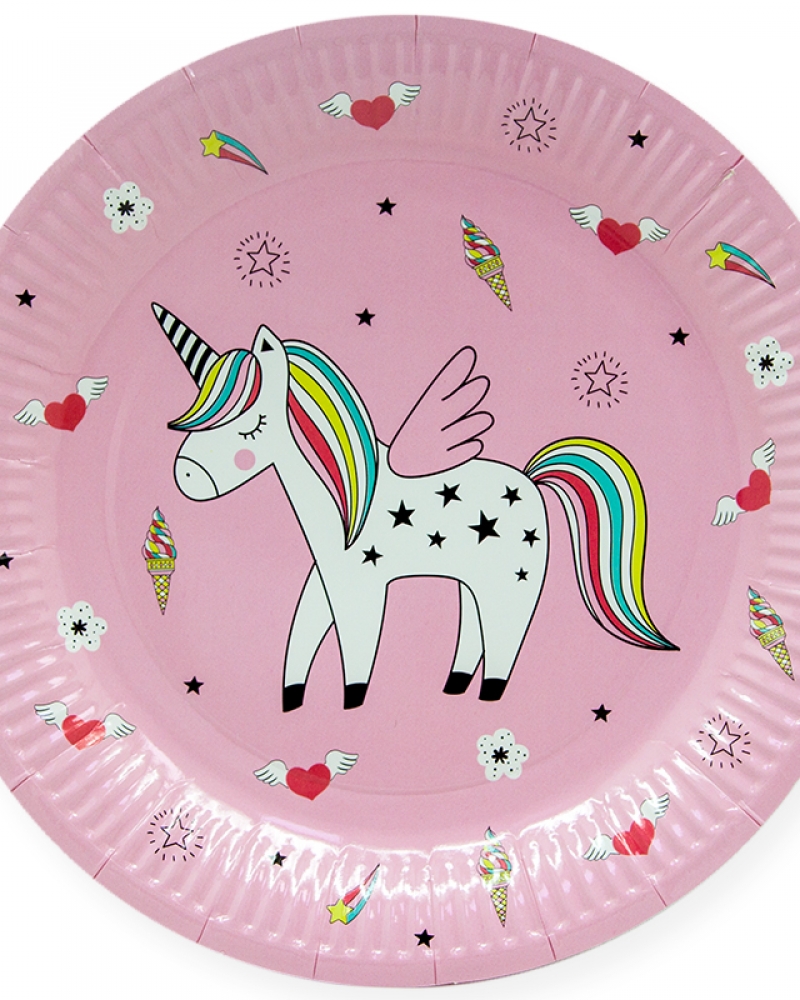 Тарелки 18 см Радужный единорог, Розовый, 6 шт.