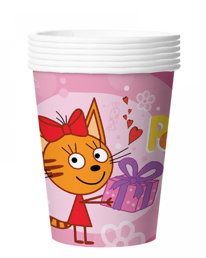 Стаканы (250 мл) Три Кота, Розовый, 6 шт.