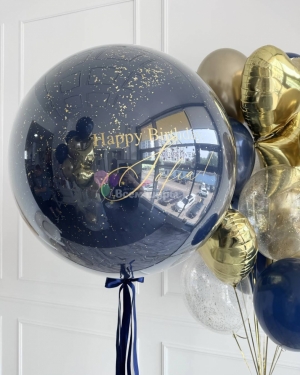 Шары для девушки на день рождения синие и золотые