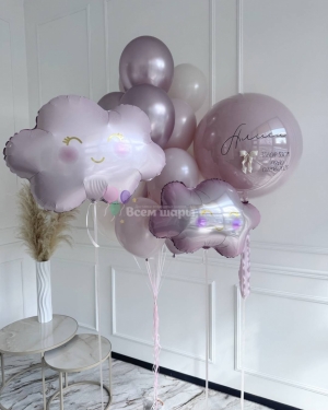 Шары на выписку для девочки розовые с облаками
