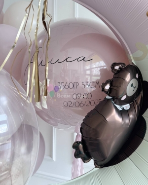 Шары на выписку для девочки розовые с мишкой на месяце