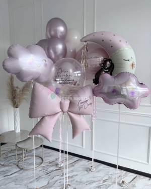 Шары на выписку для девочки розовые с бантиком