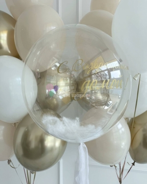 Шары на выписку с баблс шаром и перьями