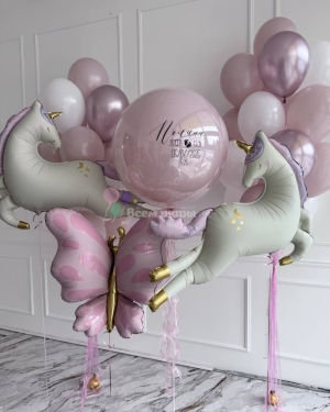 Шары на выписку для девочки с единорогами