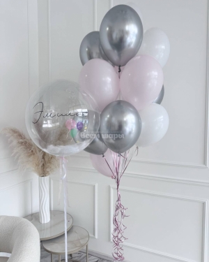 Шары на выписку для девочки с сердцами и облаками