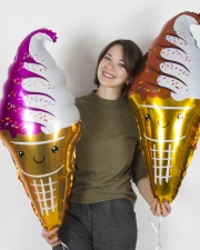 Шар Мороженое Вафельный рожок Розовый/Белый