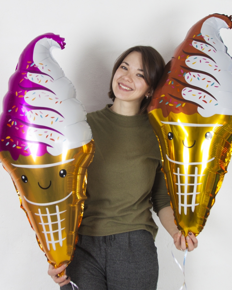 Шар Мороженое Вафельный рожок Розовый/Белый