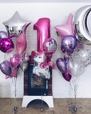 Фонтаны шаров "Милый единорог, С Днем Рождения"