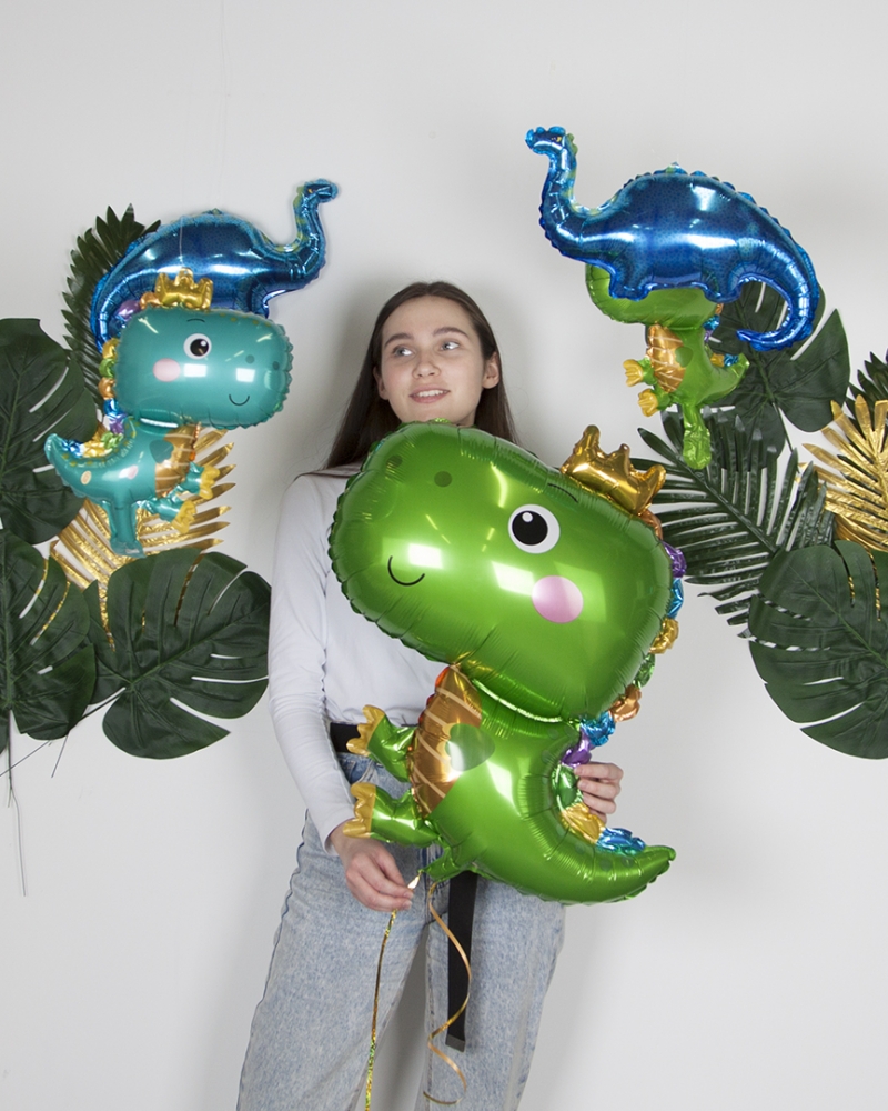 Шар Динозаврик в короне Зеленый