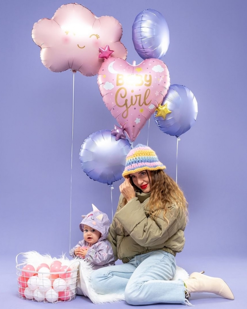 Набор шаров Шар Сердце Малышка Девочка (звездочки), Розовый