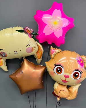 Шары Зайка и Лисенок с цветами