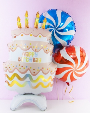 Шар Торт на День Рождения на подставке + 2 круга