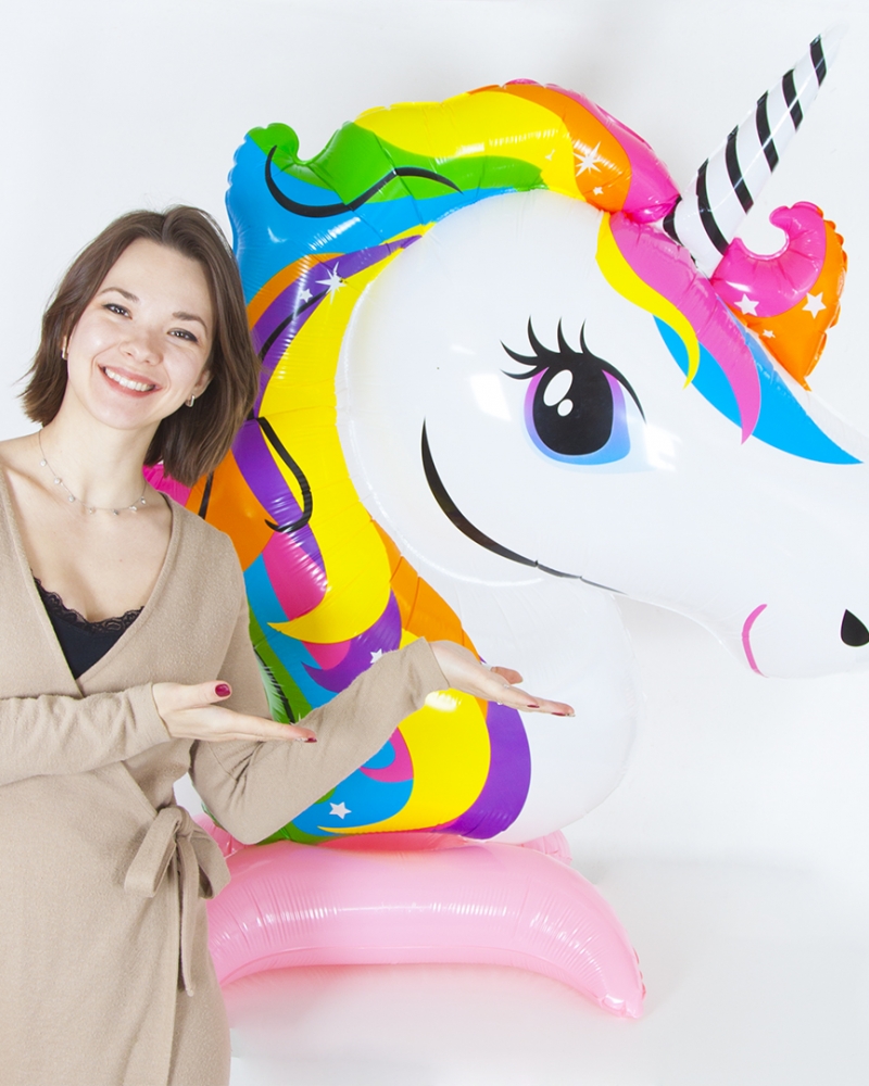 Шар 3D Фигура на подставке Радужный единорог, Розовый