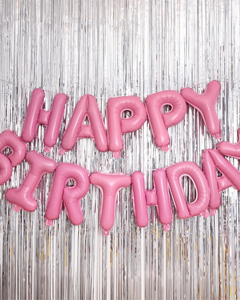 Набор шаров-букв из фольги Мини-Надпись Happy Birthday, Розовый