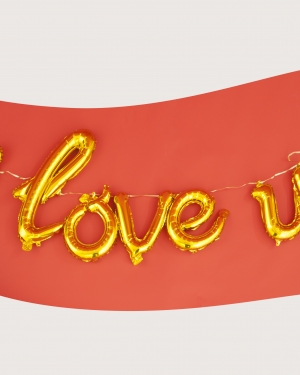Набор шаров-букв из фольги Мини-Надпись I Love... (изящный курсив), Золото