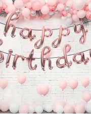 Набор шаров-букв из фольги Мини-Надпись Happy Birthday (курсив), Розовое Золотов