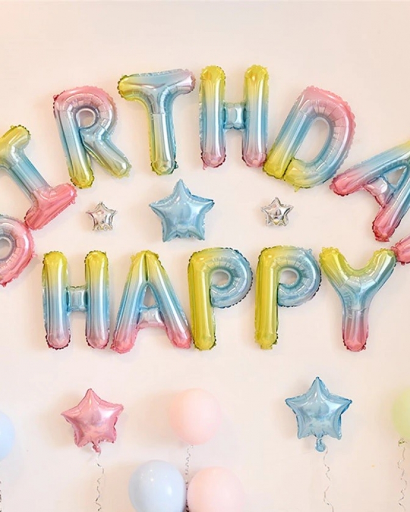 Набор шаров-букв из фольги Мини-Надпись Happy Birthday, Нежная радуга, Градиент
