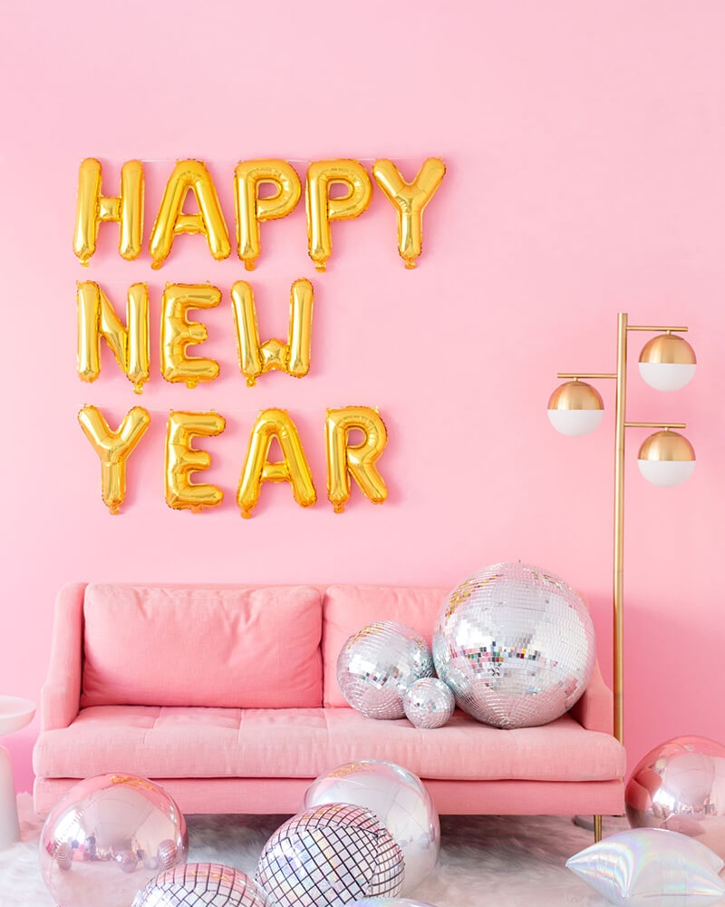 Набор шаров-букв Мини-Надпись Happy New Year, Золото