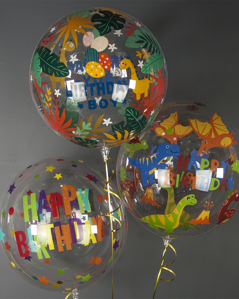 Шар с клапаном Deco Bubble, Динозаврики, Прозрачный