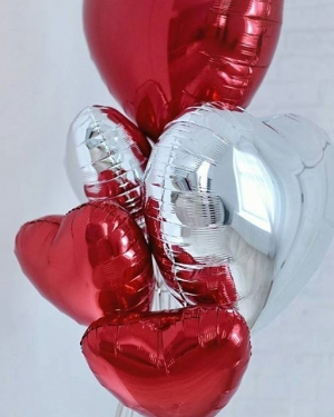 Фольгированные шары Сердце, Серебро и Красный