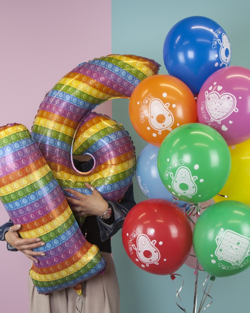 Воздушные шары "Радужный Pop it" c цифрами