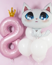 Композиция с цифрой "Золотая корона и Кошка" для девочки