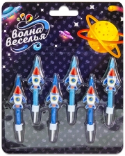 Свечи Космические ракеты, Синий, 6 см, 6 шт.