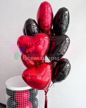 Букет из красных и черных сердец 46 см