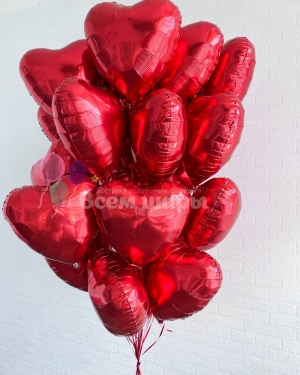 Букет красных сердец - 21 шт.