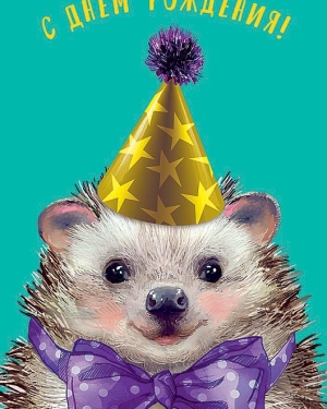 Открытка, С Днем Рождения! (ежик в колпачке), 12*18 см, 1 шт.