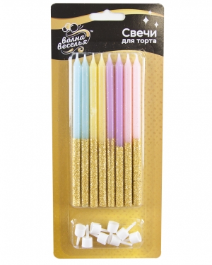 Свечи Ассорти, с блестками, 12 см, 8 шт